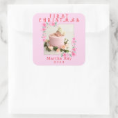 ベビーガール初めてのクリスマスソフトピンクフローラフレーム スクエアシール (バッグ)