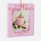 ベビーガール初めてのクリスマスソフトピンクフローラフレーム セラミックオーナメント (右)