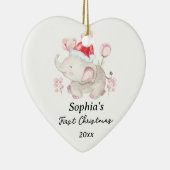 ベビーガール初めてのクリスマスゾウ名前をカスタムする セラミックオーナメント (右)