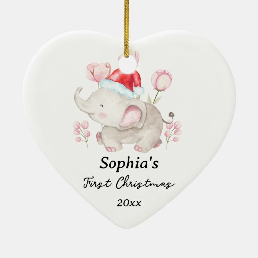 ベビーガール初めてのクリスマスゾウ名前をカスタムする セラミックオーナメント (裏面)