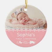 ベビーガール初めてのクリスマスピンクカスタムの写真 セラミックオーナメント (正面)