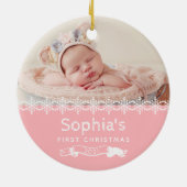 ベビーガール初めてのクリスマスピンクカスタムの写真 セラミックオーナメント (裏面)