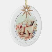 ベビーガール初めてのクリスマスピンクスノーフレーク写真 セラミックオーナメント (右)