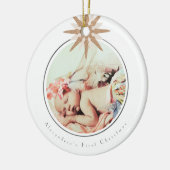 ベビーガール初めてのクリスマスピンクスノーフレーク写真 セラミックオーナメント (左)