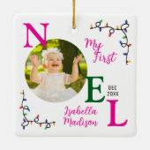 ベビーガール初めてのクリスマスピンクファーストノールフォト セラミックオーナメント (裏面)