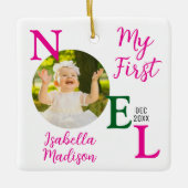 ベビーガール初めてのクリスマスピンクファーストノールフォト セラミックオーナメント (正面)