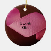 ベビーガール初めてのクリスマスピンクリボン巻き セラミックオーナメント (正面)