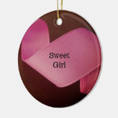 ベビーガール初めてのクリスマスピンクリボン巻き セラミックオーナメント (左)