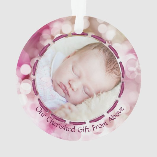 ベビーガール初めてのクリスマスピンク《写真》ぼけ味2枚 オーナメント (裏面)