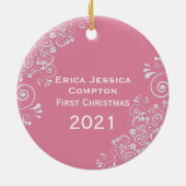 ベビーガール初めてのクリスマスフォトセラミック セラミックオーナメント (裏面)