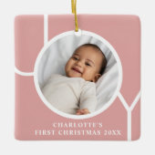 ベビーガール初めてのクリスマスフォトピンク セラミックオーナメント (正面)