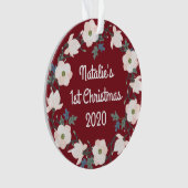 ベビーガール初めてのクリスマスフローラブルゴーニュ写真 オーナメント (正面)