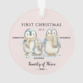 ベビーガール初めてのクリスマスペンギンファミリーオブスリーズ オーナメント (裏面)