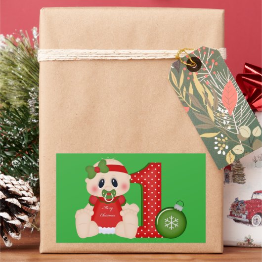 ベビーガール初めてのクリスマスホリデーシール 長方形シール (クリスマス)
