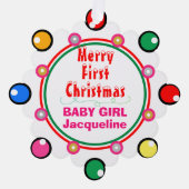 ベビーガール初めてのクリスマスレッドグリーンブルーピンク オーナメントカード (正面)