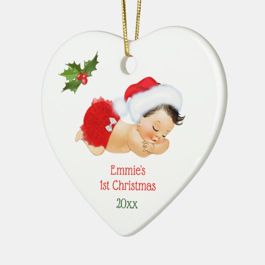 ベビーガール初めてのクリスマスレッドサンタハットセラミックまたは セラミックオーナメント (左)