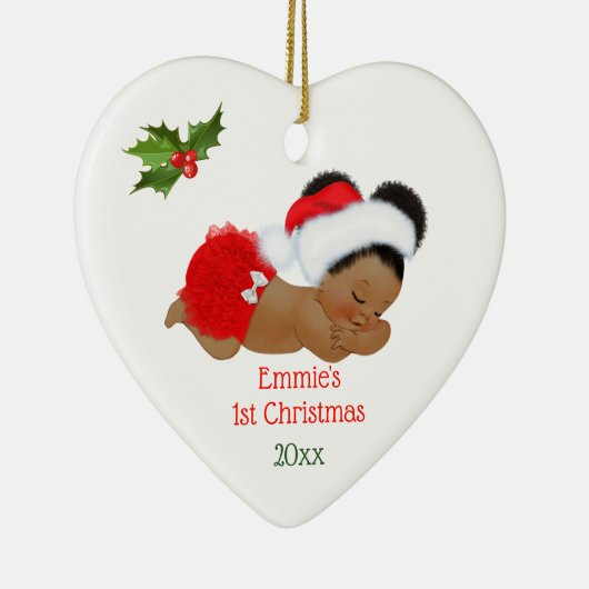 ベビーガール初めてのクリスマスレッドサンタハットパフ セラミックオーナメント (右)