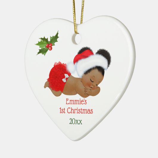 ベビーガール初めてのクリスマスレッドサンタハットパフ セラミックオーナメント (左)