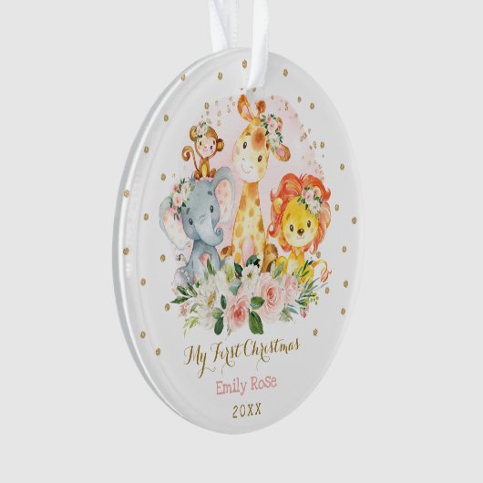 ベビーガール初めてのクリスマス赤面金ゴールドフローラサファリ オーナメント (正面)