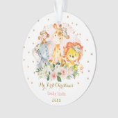 ベビーガール初めてのクリスマス赤面金ゴールドフローラサファリ オーナメント (正面)