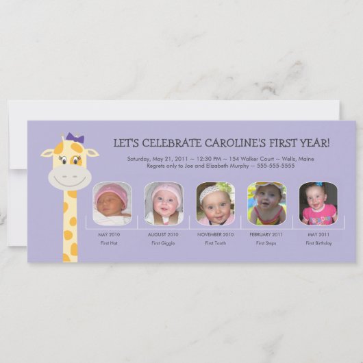 ベビーガール初誕生日年 招待状 (正面)