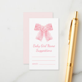 ベビーガール名の提案ベビーシャワーピンクボウ エンクロージャーカード