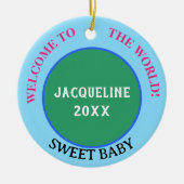 ベビーガール名アナウンスメントアースグリーンピンク セラミックオーナメント (正面)