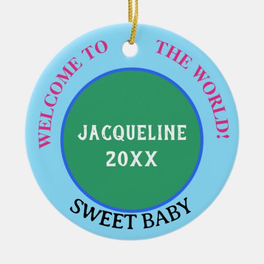 ベビーガール名アナウンスメントアースグリーンピンク セラミックオーナメント (正面)