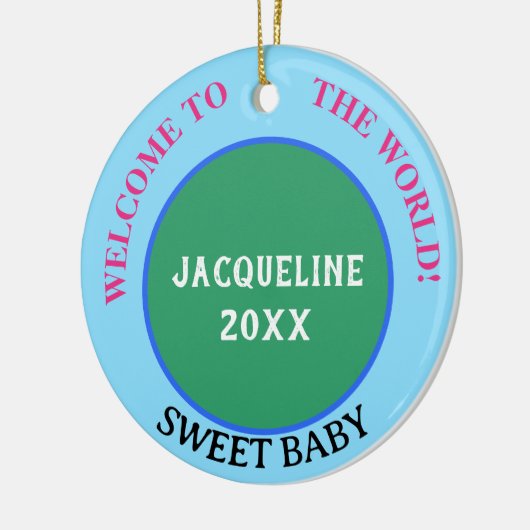 ベビーガール名アナウンスメントアースグリーンピンク セラミックオーナメント (左)