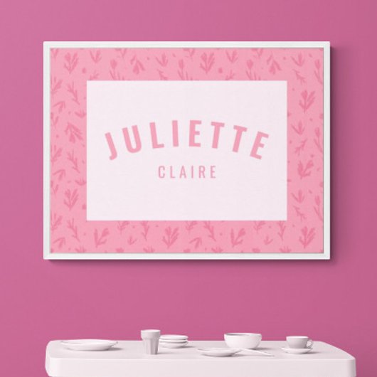 ベビーガール名前をカスタムするプリントピンク子供部屋ウォールアート ポスター