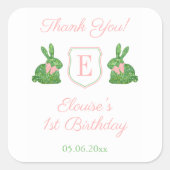 ベビーガール名門私立校風のバニーモノグラムありがとう スクエアシール (正面)