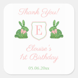 ベビーガール名門私立校風のバニーモノグラムありがとう スクエアシール