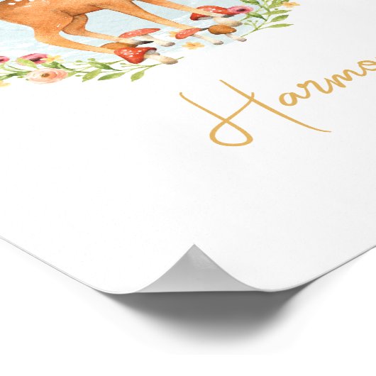 ベビーガール名鹿子供部屋水彩動物 ポスター (角)