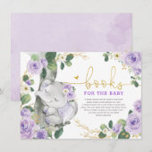 ベビーガール向けパープルゴールドフラワーエレファント絵本 エンクロージャーカード (正面/裏面)