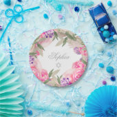 ベビーガール命名式ヘブライ語フローラシルバー ペーパープレート (パーティー)