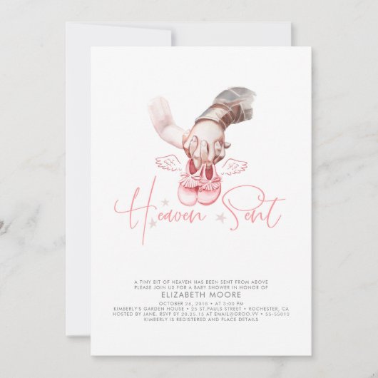 ベビーガール天国可愛いミニマリストのベビーシャワーを送信 招待状 (正面)