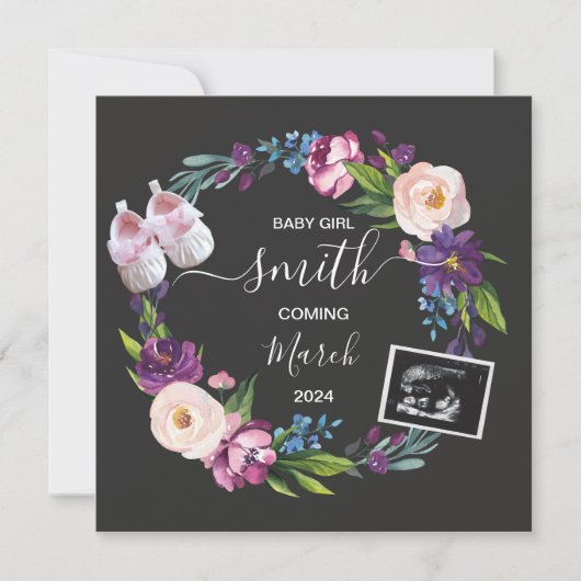 ベビーガール妊娠のお知らせ 招待状 (正面)