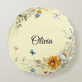 ベビーガール子供部屋デコールウォーター色フローラ ラウンドクッション