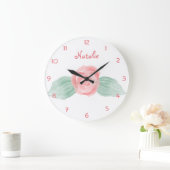 ベビーガール子供部屋デコールピンクローズパーソナライズされた ラージ壁時計 (ホーム)