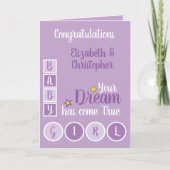 ベビーガール愛し、紫と黄色を大切にする カード (正面)