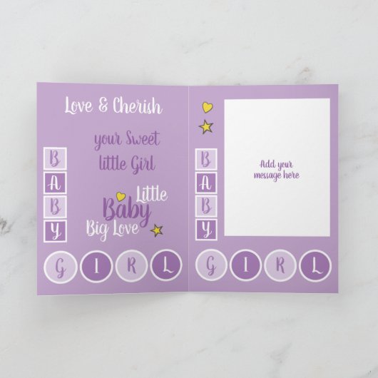 ベビーガール愛し、紫と黄色を大切にする カード (内部)