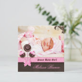 ベビーガール招待状告知ケーキポップピンク 案内状 (スタンド正面)