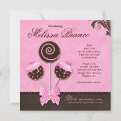 ベビーガール招待状告知ケーキポップピンク 案内状 (裏面)