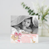 ベビーガール招待状誕生パーティーピンクホワイトボウ 招待状 (スタンド正面)