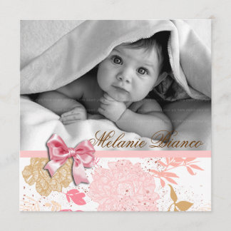 ベビーガール招待状誕生パーティーピンクホワイトボウ 招待状