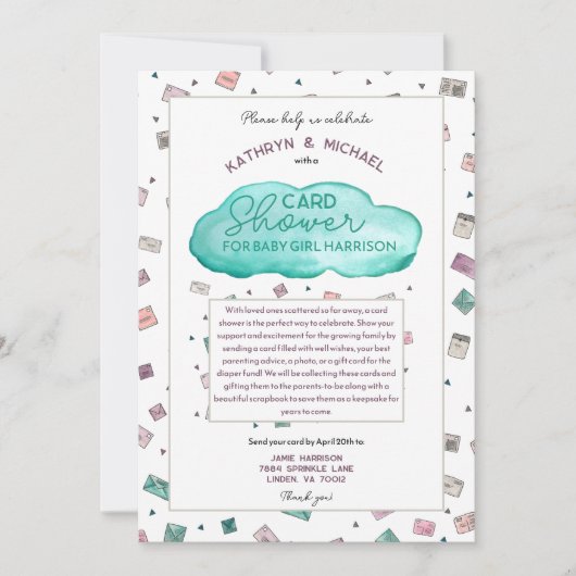 ベビーガール振りかけるカードシャワー 招待状 (正面)