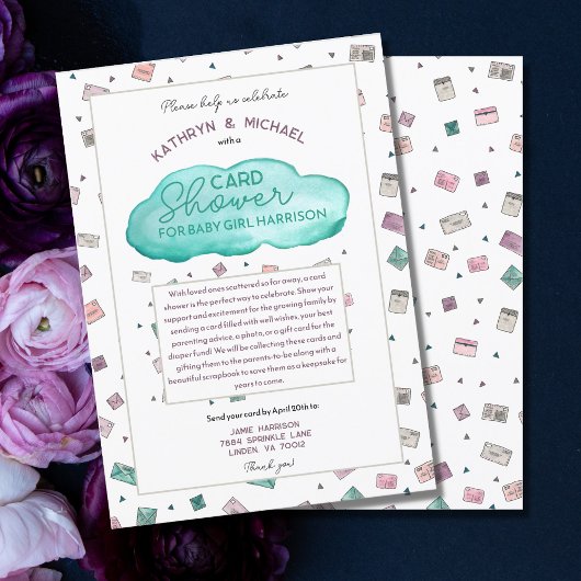 ベビーガール振りかけるカードシャワー 招待状