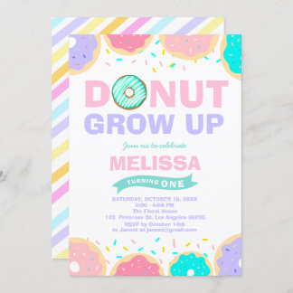 ベビーガール振りかける誕生日ドーナツ成長パーティー 招待状