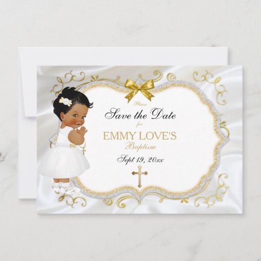 ベビーガール救バプテスマデイトホワイト金ゴールドクロス セーブザデート (正面)