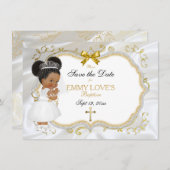 ベビーガール救バプテスマデイトホワイト金ゴールドクロス セーブザデート (正面/裏面)